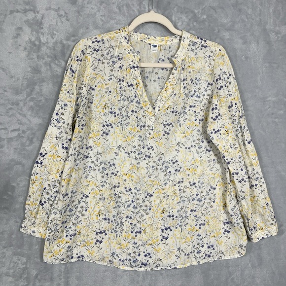 Old Navy Tops - Old Navy Womens Top Linen Blend Ditsy Floral 3/4 Sleeve Blouse Coastal Cottage M